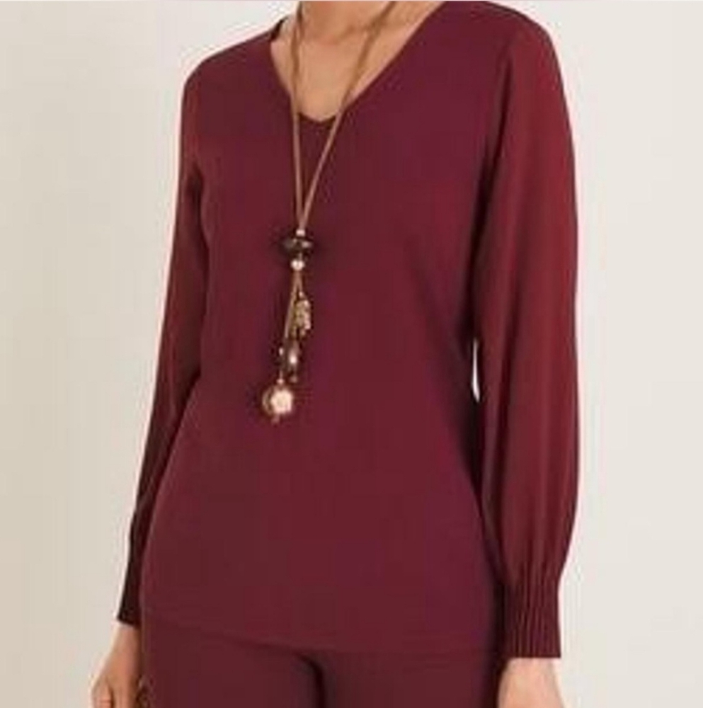 Chico's V-Neck Long Sleeve Blouse with Smocked Ruffle Cuffs - Size 3 (US XL/16)